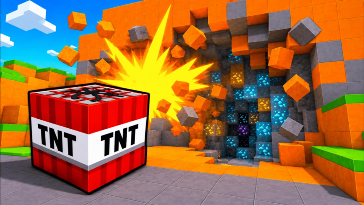 Roblox +1 TNT Mining mine explosion and collectible blocks